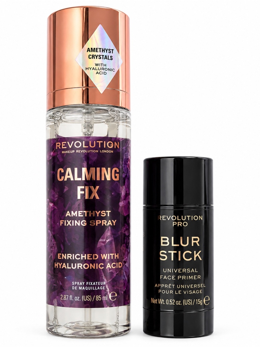 Revolution Calming Fix Amethyst Setting Spray & Blur Stick Primer Duo - BN